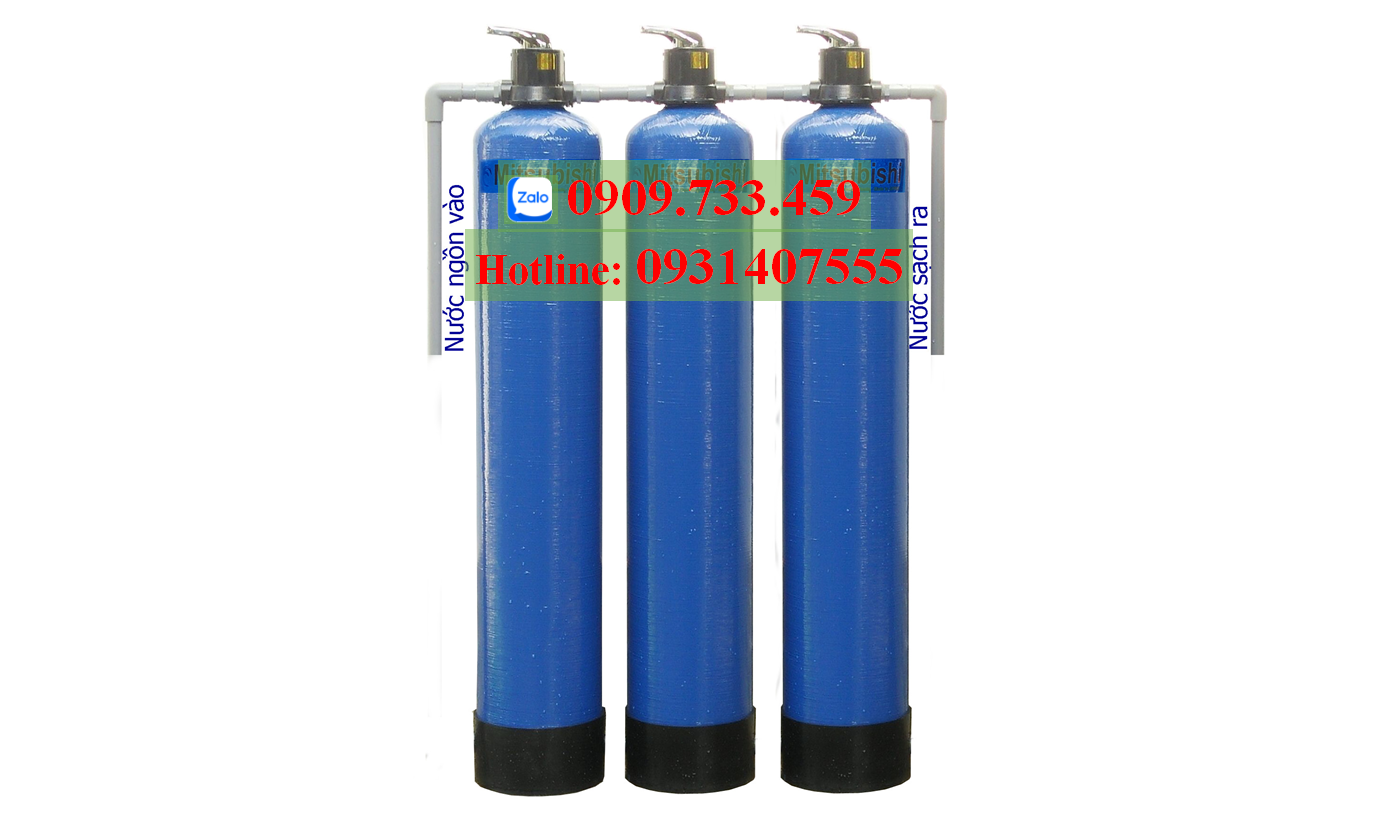 Lọc nước sinh hoạt 3 cột composite rửa lọc bán tự động